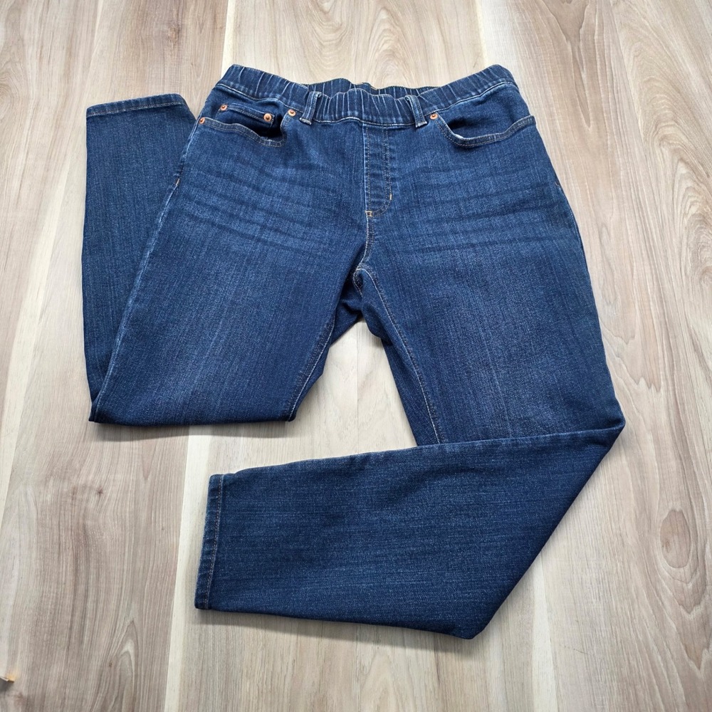 L.L. Bean Jeans Womens BeanFlex Skinny Leg Pull On Favorite Fit Dark Blue Denim
